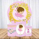 Aperturee Pink And Gold Floral Ballerina Round Party Backdrop Kit